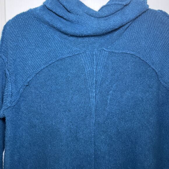Free People Cowl Neck Sweater Size Large Teal Blue Slouchy Relaxed Off Shoulder - Picture 6 of 10